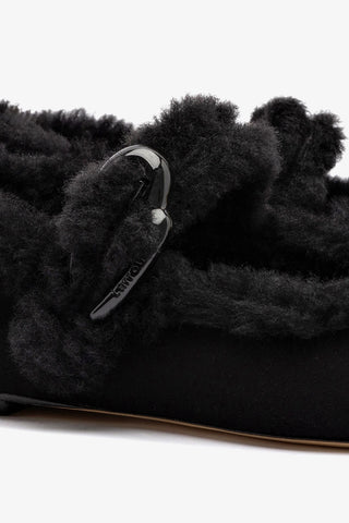 Verona Ballet Flat In Black Suede And Black Shearling