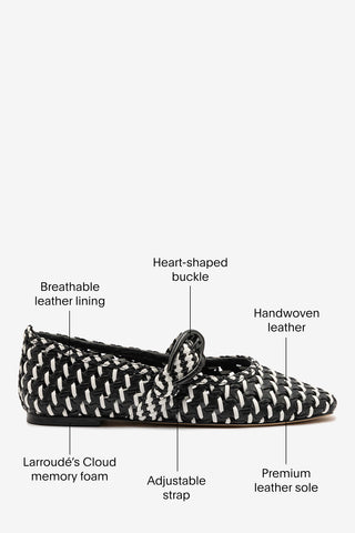 Verona Macrame Ballet Flat In Black and White Leather Ballet Larroudé