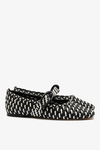 Verona Macrame Ballet Flat In Black and White Leather