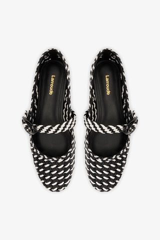 Verona Macrame Ballet Flat In Black and White Leather