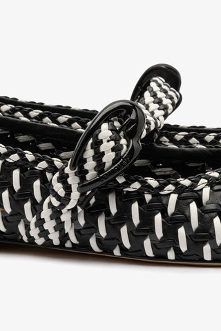 Verona Macrame Ballet Flat In Black and White Leather