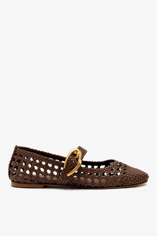 Verona Macrame Ballet Flat In Burnt Umber Leather
