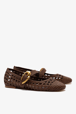 Verona Macrame Ballet Flat In Burnt Umber Leather