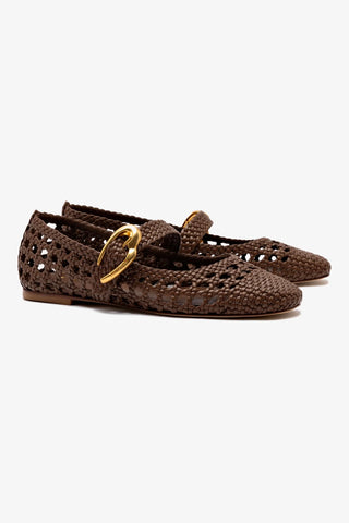 Verona Macrame Ballet Flat In Burnt Umber Leather