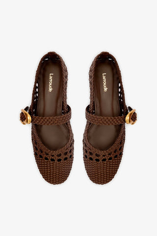 Verona Macrame Ballet Flat In Burnt Umber Leather