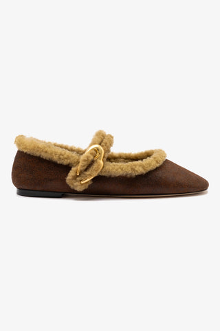 Verona Ballet Flat In Cocoa Leather And Natural Shearling