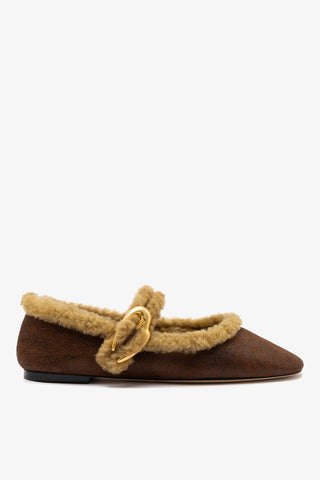 Verona Ballet Flat In Cocoa Leather And Natural Shearling
