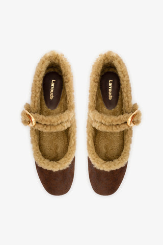 Verona Ballet Flat In Cocoa Leather And Natural Shearling
