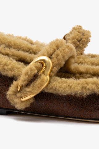 Verona Ballet Flat In Cocoa Leather And Natural Shearling