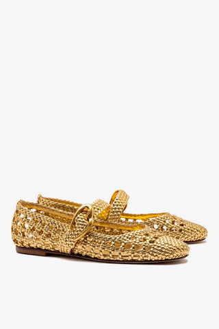 Verona Macrame Ballet Flat In Gold Metallic Leather