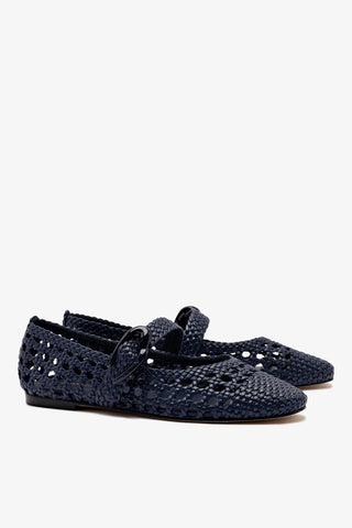 Verona Macrame Ballet Flat In Navy Leather