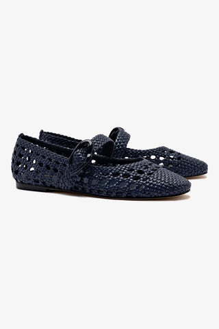 Verona Macrame Ballet Flat In Navy Leather