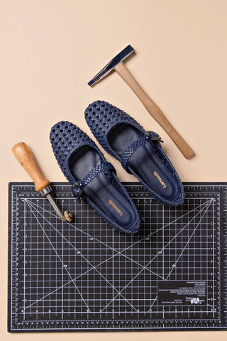 Verona New Macrame Ballet Flat In Navy Leather
