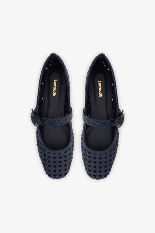 Verona New Macrame Ballet Flat In Navy Leather