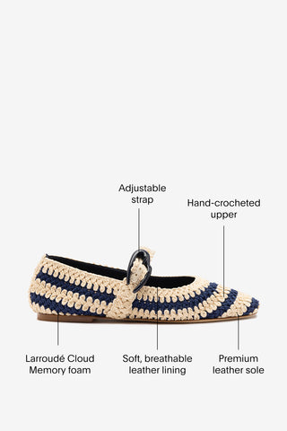Verona Crochet Ballet Flat In Navy and Ivory Crochet