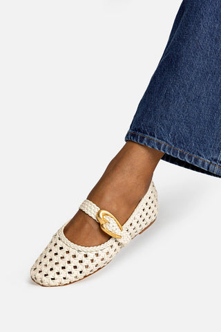 Verona New Macrame In Ivory Leather Ballet Larroudé