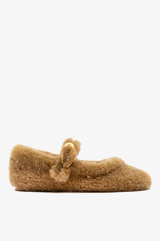 Verona Ballet Flat Latte Curly Shearling Ballet Larroudé