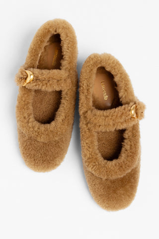 Verona Ballet Flat Latte Curly Shearling Ballet Larroudé