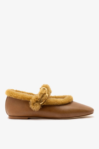 Verona Shearling Ballet Flat Russet Leather Ballet Flat Larroude