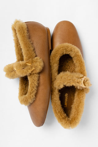 Verona Shearling Ballet Flat Russet Leather Ballet Flat Larroude