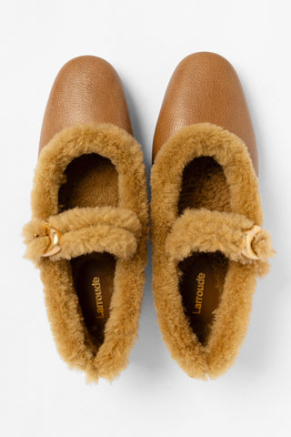 Verona Shearling Ballet Flat Russet Leather Ballet Flat Larroude