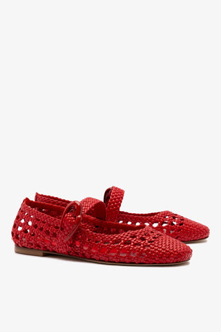 Verona Macrame Ballet Flat In Scarlet Leather