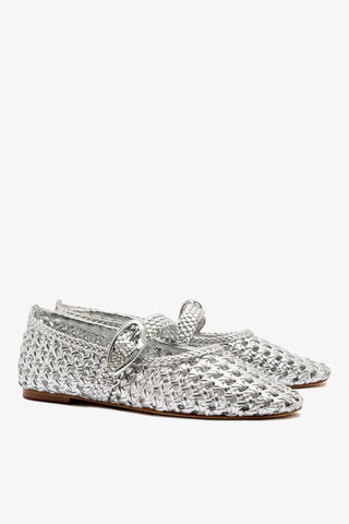 Verona Macrame Ballet Flat In SIlver Metallic Leather