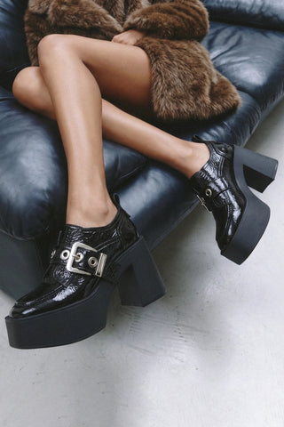 Stewart Platform Loafer Black Patent Leather Loafer Larroudé