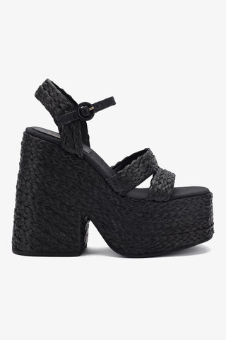 Carmen Platform Sandal In Black Raffia