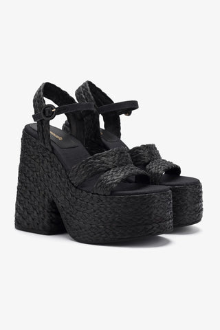 Carmen Platform Sandal In Black Raffia