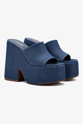 Wanda Platform Mule In Blue Denim