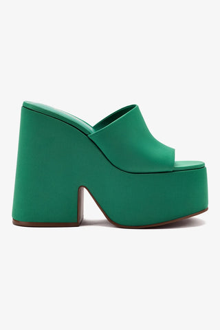 Wanda Platform Mule In Green Satin