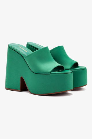 Wanda Platform Mule In Green Satin