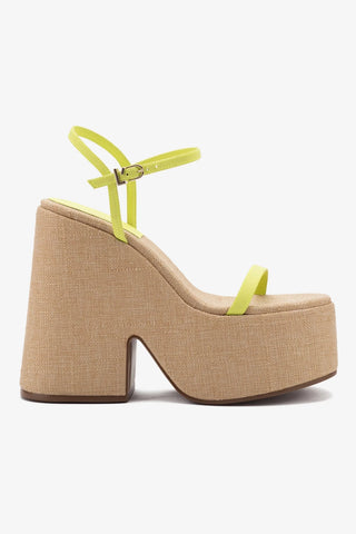 Wanda Platform Sandal In Lemon Satin and Raffia