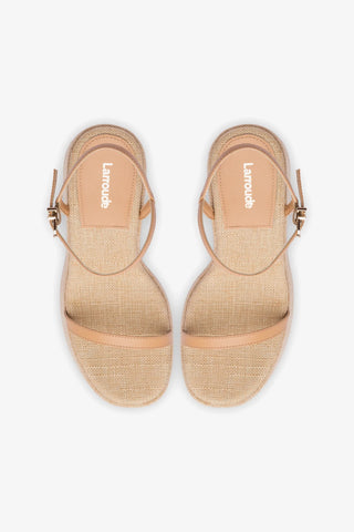 Wanda Platform Sandal In Tan Leather and Raffia