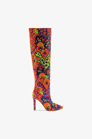 Larroudé x Libertine Boot In Multi Orange Fabric