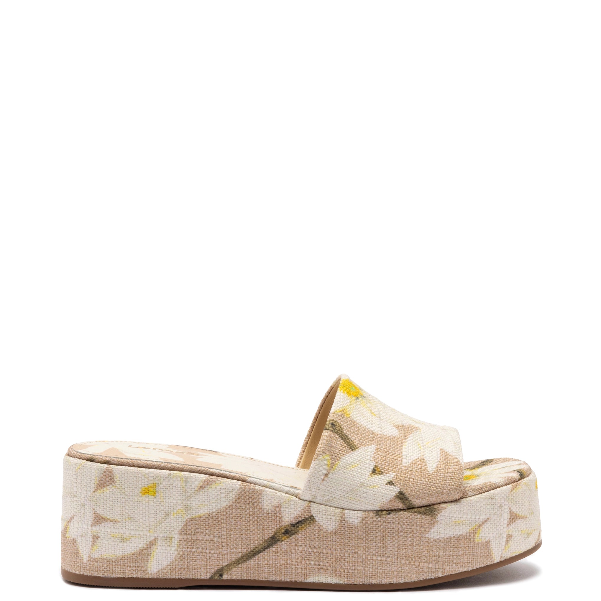 Mule Alex con plataforma plana en rafia estampada en color beige