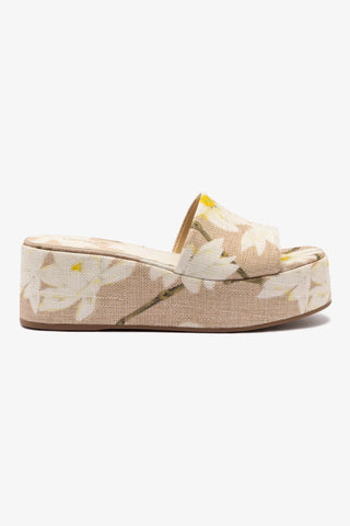 Alex Flatform Mule In Beige Printed Raffia