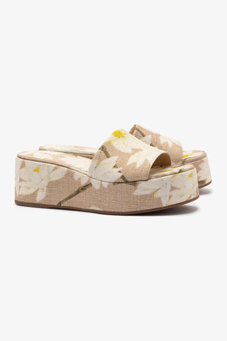 Alex Flatform Mule In Beige Printed Raffia