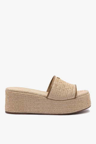 Alex Flatform Mule In Natural Raffia and Hazelnut Trimming
