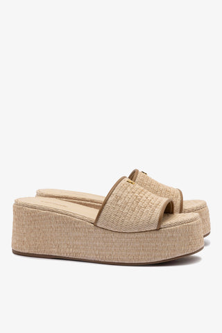 Alex Flatform Mule In Natural Raffia and Hazelnut Trimming