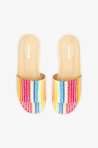 Alex Flatform Mule In Rainbow Raffia