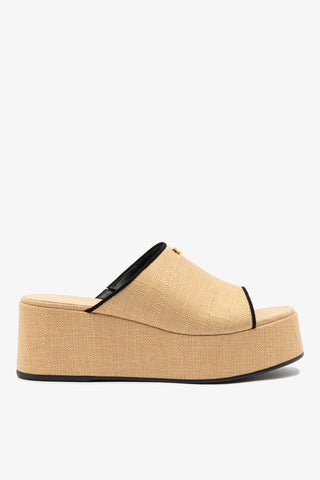 Charli Mule In Beige Raffia and Black Trimming