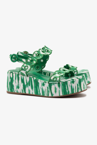 Florence Broderie Flatform Sandal In Tie Dye Evergreen Raffia