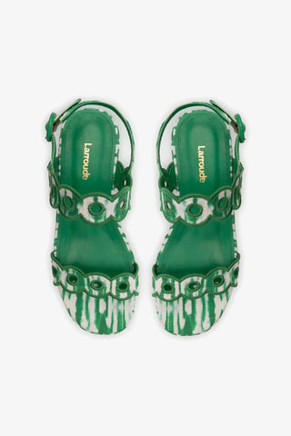 Florence Broderie Flatform Sandal In Tie Dye Evergreen Raffia