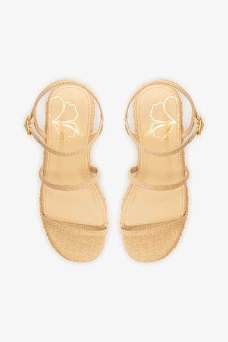 Gio Flatform In Beige Raffia and Hibiscus Embroidery