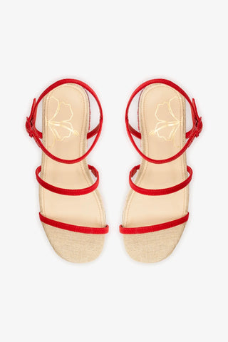 Gio Milanina Flatform Sandal In Scarlet Raffia and Hibiscus Embroidery