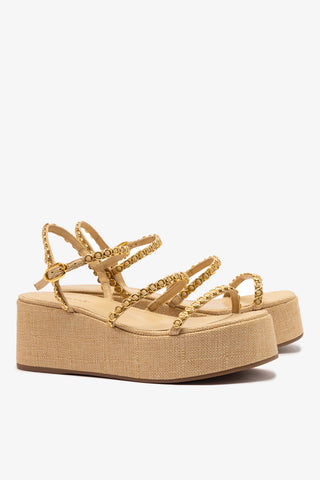 Gio Milanina Flatform Sandal In Beige Raffia