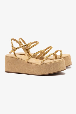 Gio Milanina Flatform Sandal In Beige Raffia