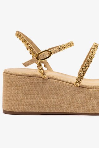 Gio Milanina Flatform Sandal In Beige Raffia